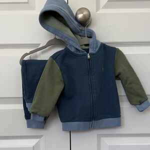 Ralph Lauren Color blocked baby Blue and Green Hoodie Set